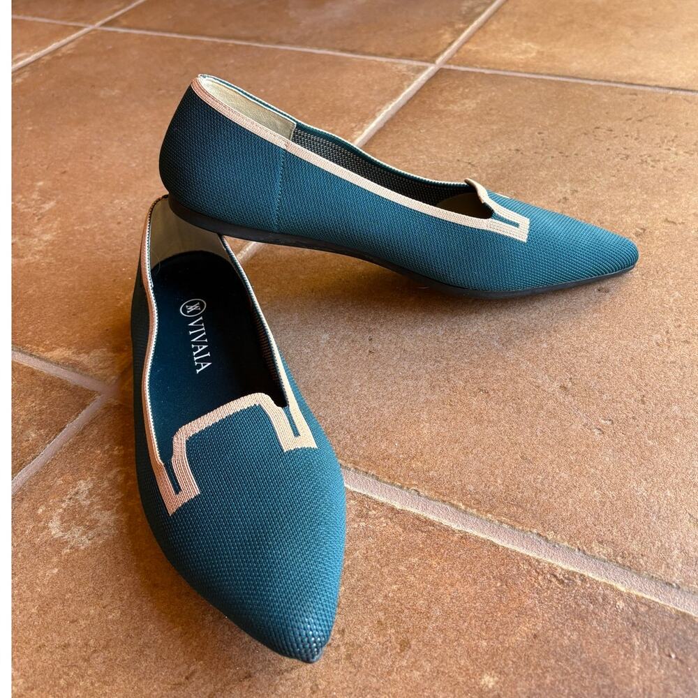 Vivaia Teal Soft Knit Pointy Toe Flats with Peachy Beige Trim size EU 41/US 9.5 - Picture 13 of 14